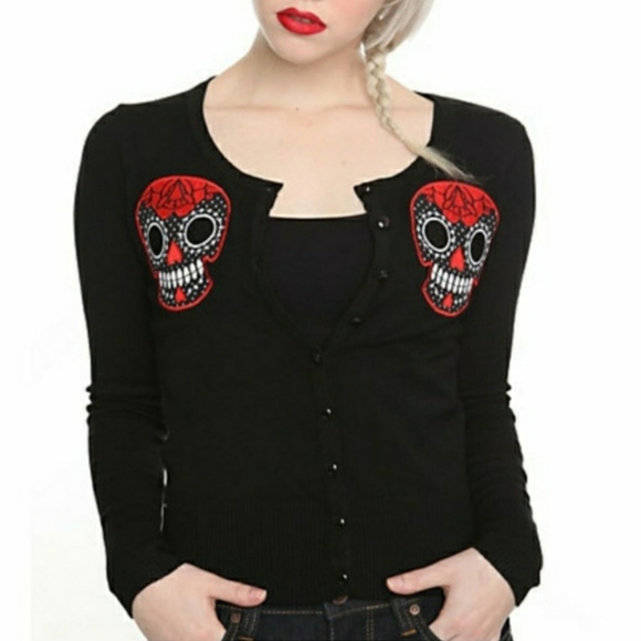 Too Fast Sweaters - Too Fast Dia De Los Muertos Sugar Skull Cardigan